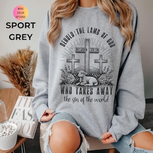 Christian Sweatshirt Women Bible Verse Crewneck Faith Based Apparel Jesus Sweatshirt Lamb of God Pullover Christian Casual Wear Baptism Gift