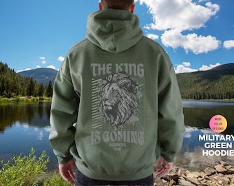 Mens Christian Lion Hoodie – Bible Verse Sweatshirt, Jesus Streetwear, Hebrews 9:28