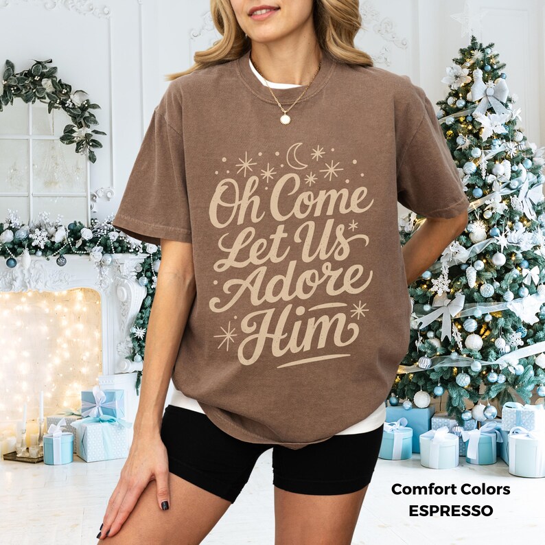 Christian Christmas Shirt Come Oh Come Let Us Adore Him Shirt Boho