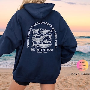 Christian Beach Hoodie: Bible Verse, Whales & Sharks Design