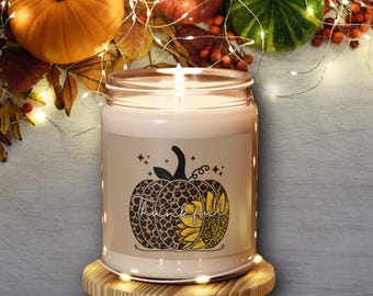 Leopard Print Pumpkin Candle: Boho Sunflower Scented Soy Candle