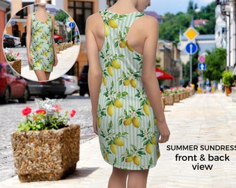 Lemon Floral Sundress: Mediterranean Garden Party Racerback Dress