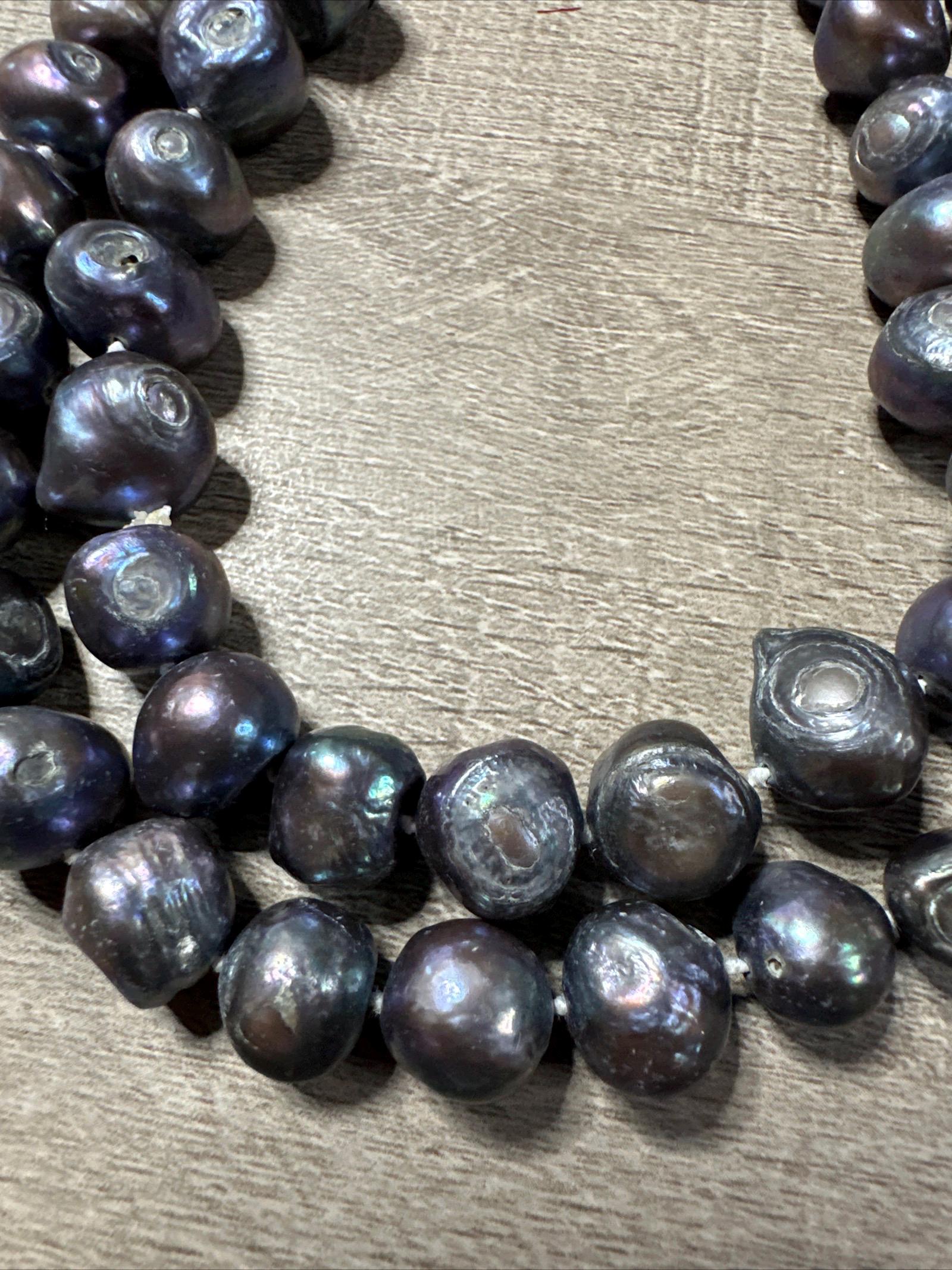 Filo Di Perle Di Coltura Di Tahiti 11-8 Mm Barocco Lungo 41 Cm Fine Lucentezza Multicolore - Foto 13