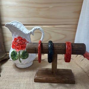 Vintage Cinnabar carved Bangle Bracelets