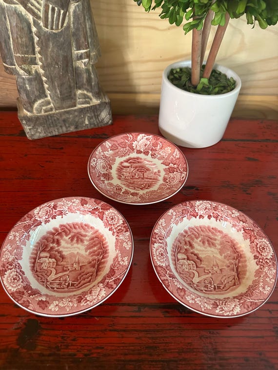 アンティーク wood&sons 英国 enoch wood's 赤絵 2枚 皿 Vintage Enoch Woods English Scenery Woods Ware Red Dinner