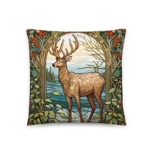 William Morris Reindeer Pillow, Reindeer Cushion, Christmas Pillow, Xmas Cushion, Festive Throw Pillow