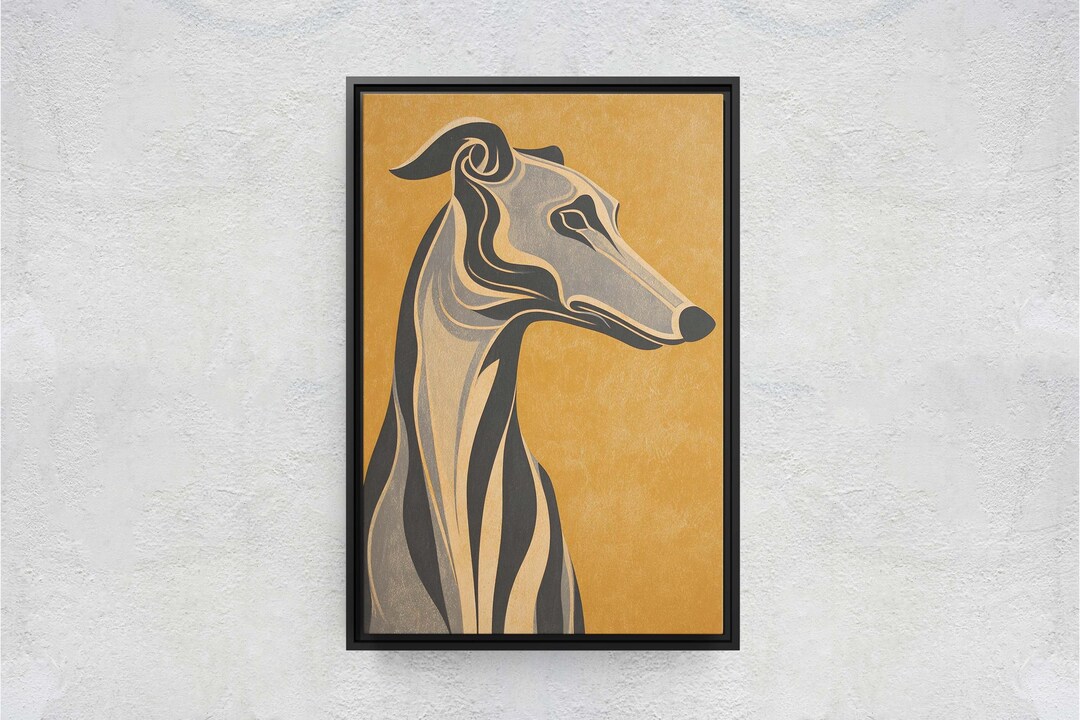 Art Deco Greyhound Canvas Print, Abstract Sighthound Portrait, Mustard ...