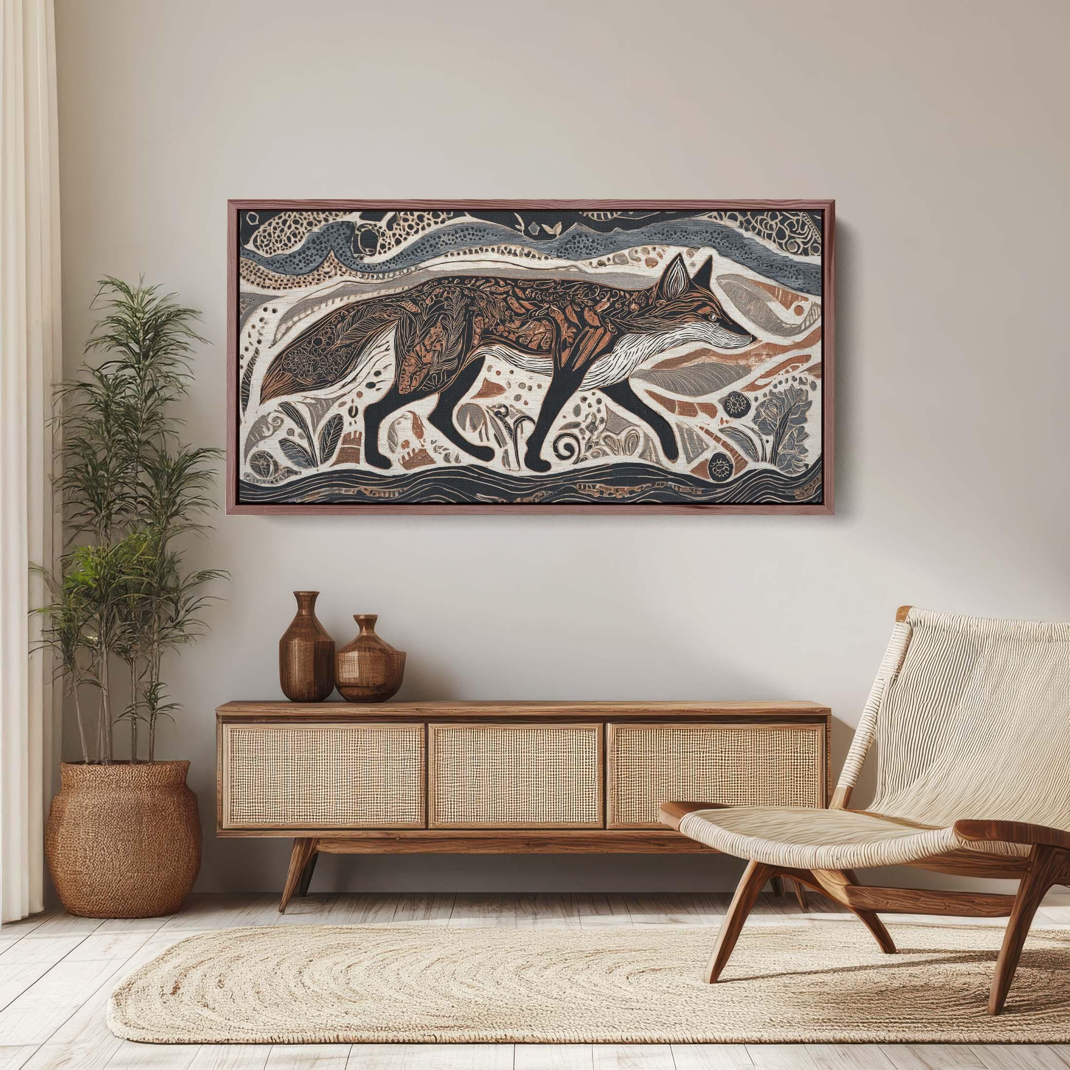 Rustic Fox Image Earthy Rustic Fox Art, Folk Art Style Canvas, Warm Tone Fall Decor - Etsy