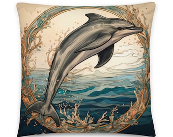 Dolphin Pillow, William Morris, Dolphin Cushion, Sea Life, Ocean Decor