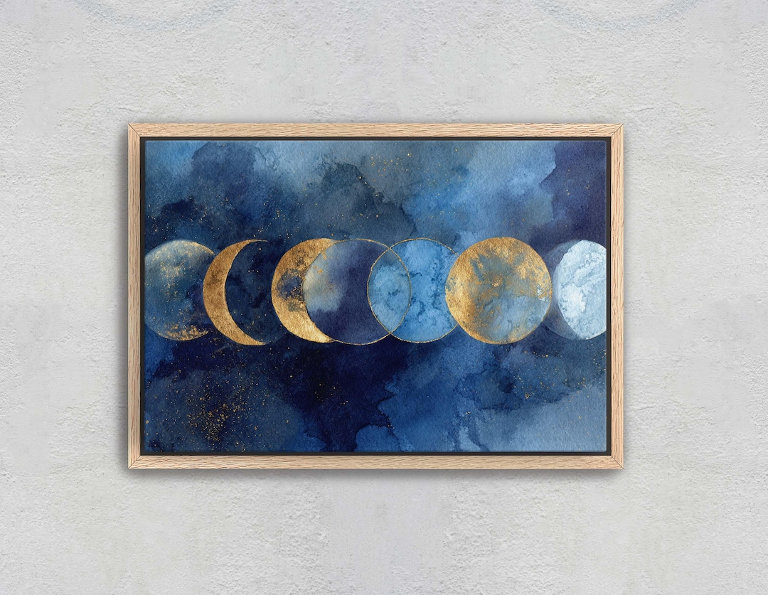 Celestial Moon Phases Blue and Gold Style Canvas Print Boho Art - Etsy