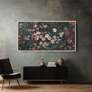 Delicate Pink Wildflowers on Dark Background Canvas Print, Moody Botanical