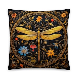 Dragonfly Pillow, William Morris, Dragonfly Cushion, Golden, Throw Pillow
