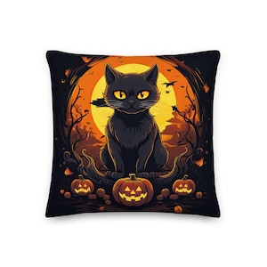 Halloween Cat Pillow, Kitten Spooky Cushion