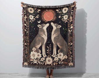 Wolf Blanket, Jacquard Woven, Folk Art,  Woven Blanket, Tapestry