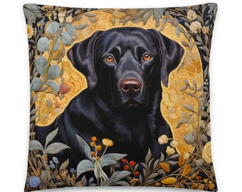 Black Lab Pillow, William Morris, Black Lab Cushion, Dog Lover