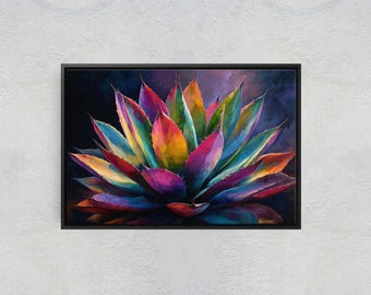Rainbow Agave Canvas Print, Vibrant Succulent Art, Modern Multicolor Botanical