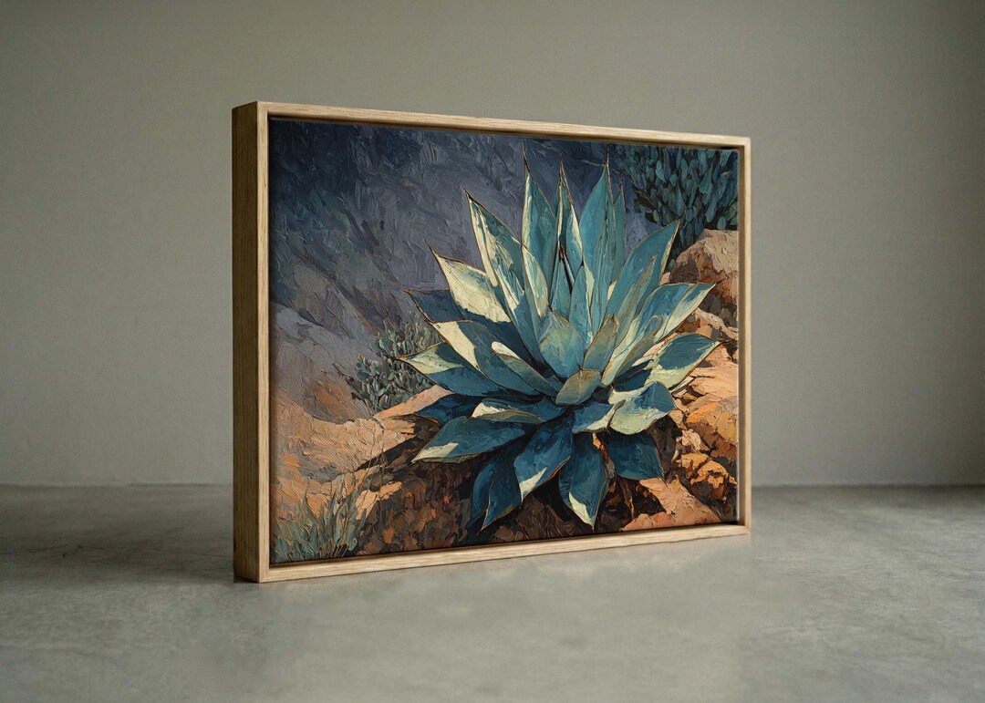 Impasto Desert Agave Canvas Print - Textured Southwestern Landscape Oil ...