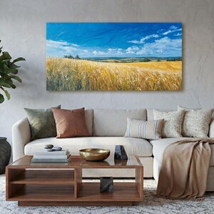 Sunny Wheat Field Landscape Canvas Print Blue Sky Rural Art