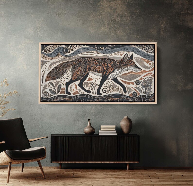 Rustic Fox Image Earthy Rustic Fox Art, Folk Art Style Canvas, Warm Tone Fall Decor - Etsy