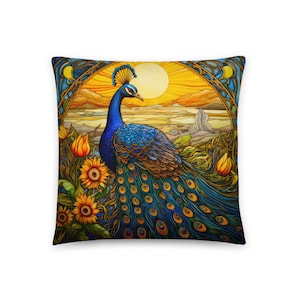 William Morris Peacock pillow, peacock cushion, Throw Pillow, Bright Color