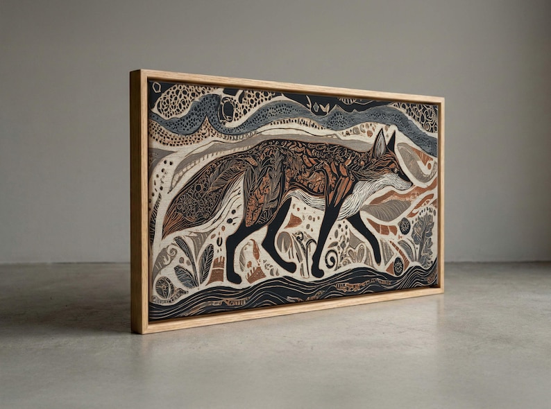 Rustic Fox Image Earthy Rustic Fox Art, Folk Art Style Canvas, Warm Tone Fall Decor - Etsy