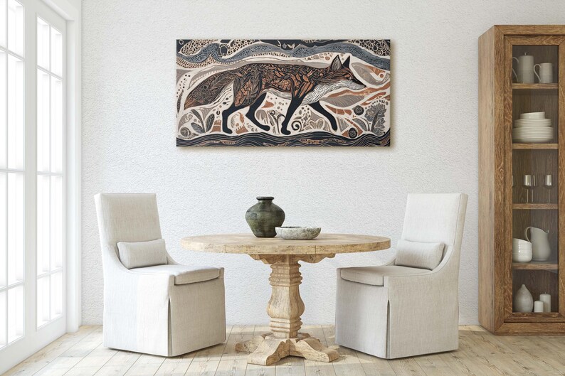 Rustic Fox Image Earthy Rustic Fox Art, Folk Art Style Canvas, Warm Tone Fall Decor - Etsy