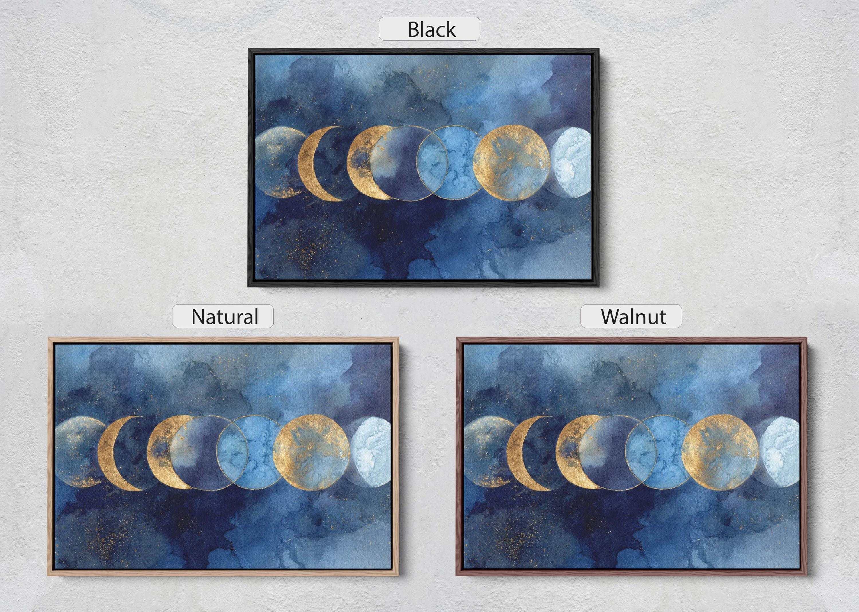 Blue and Gold Moon Phases Canvas Print, Abstract Celestial Art ...