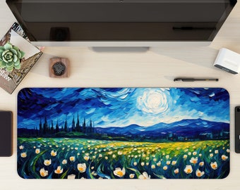 Starry Mousepad, Desk Mat, Stylish Desk Mat, Bright Mouse Pad, Flower Desk