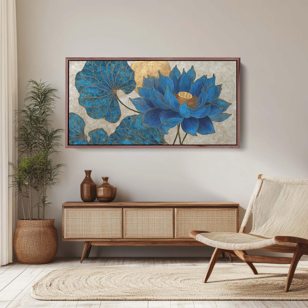 Gold and Blue Lotus Flower Canvas Print - Spiritual Zen Wall Decor - Etsy
