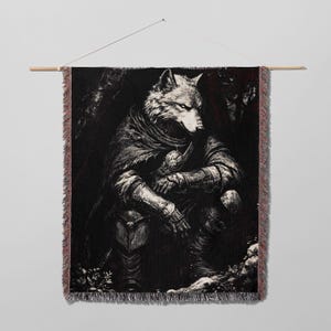 Werewolf Blanket, Jacquard Woven, Folk Art,  Woven Blanket, Tapestry