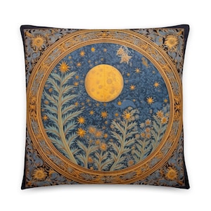 Moon Pillow, William Morris, Moon Cushion, Golden, Throw Pillow
