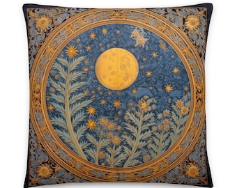 Moon Pillow, William Morris, Moon Cushion, Golden, Throw Pillow