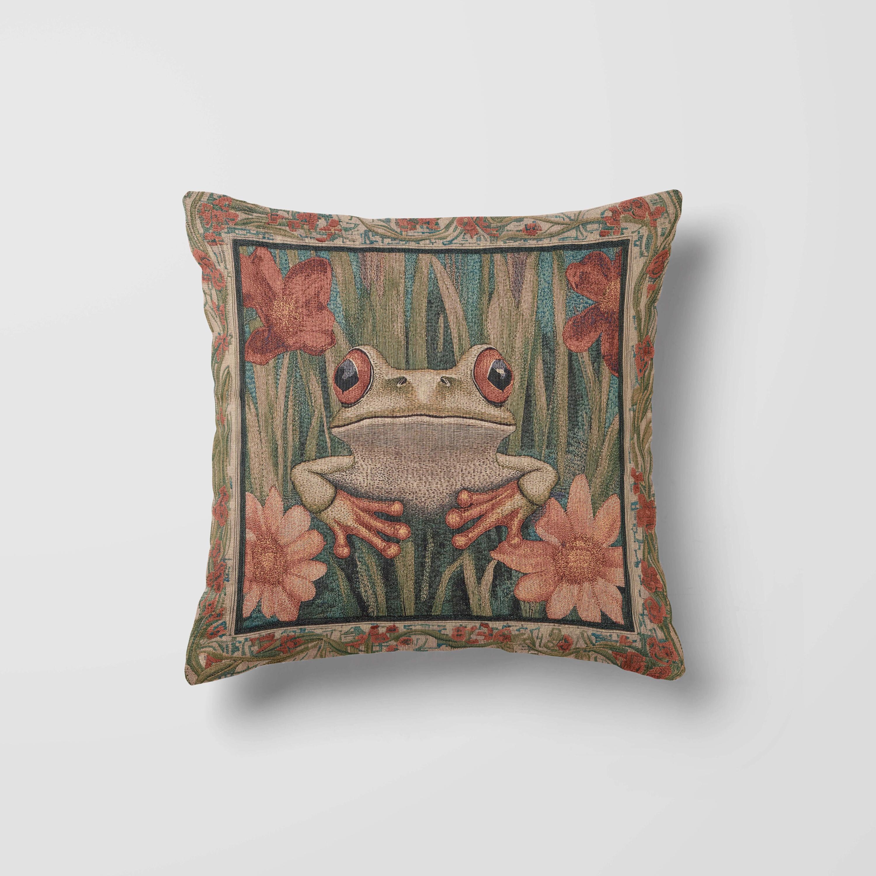Woven Frog Pillow, Jacquard Woven, Frog Cushion, William Morris