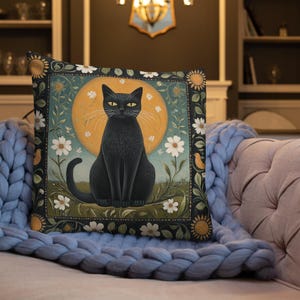 Black Cat Pillow, Black Cat Cushion, William Morris
