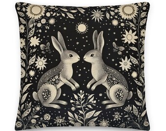 Rabbit Folk Pillow, Bunny Cushion, William Morris