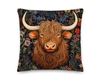 William Morris Highland Cow Pillow, Bovine Cushion