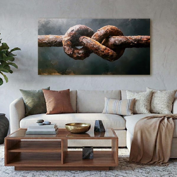 Industrial Rusty Link Canvas Print, Textured Abstract Masculine Metal Art