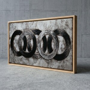Industrial Black and Silver Interlocking Circles Canvas Print, Modern Loft Wall Art