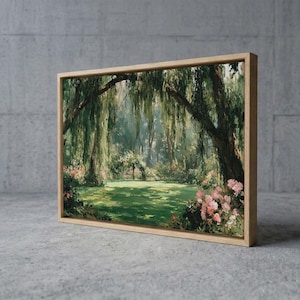 Monet Inspired Weeping Willow Canvas Print Pink Azalea Oil Painting Art