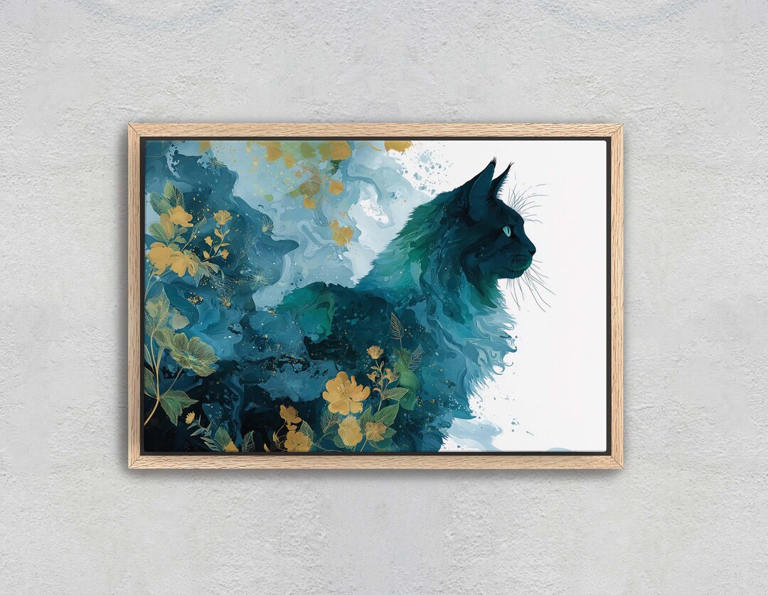Mystical Black Cat Floral Double Exposure Canvas Print Fantasy Art - Etsy