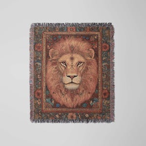 Lion Blanket, Jacquard Woven Lion, Lion Folk Art, Lion Woven Blanket,Lion Tapestry