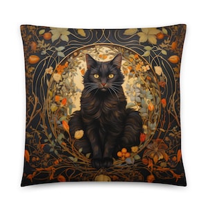 Black Cat Pillow, William Morris, Black Cat Cushion, Cat Lover