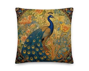 William Morris Peacock Pillow, Peacock Cushion