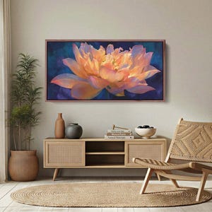 Peach Pink Water Lily Canvas Print Dark Botanical Art