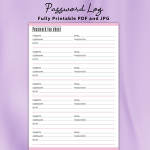 Password log sheet, Password Tracker, Password Keeper, Password Organizer, Password Log, Personal Password, Printable Password tracker PDF