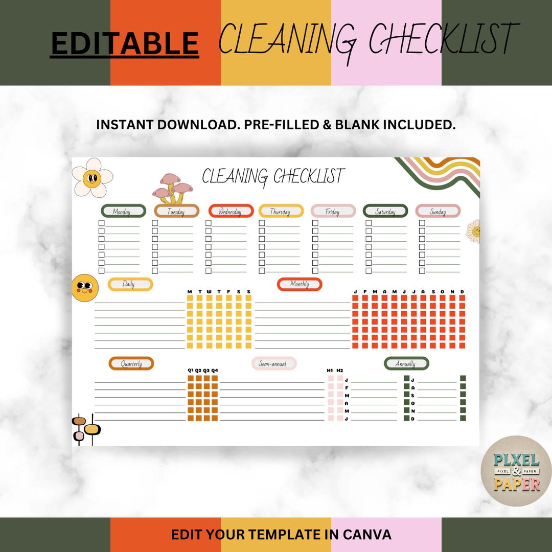 Digital Cleaning Checklist | Printable Home Cleaning Planner | Weekly ...