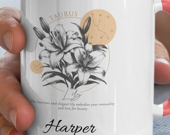 Personalized Taurus Mug: Floral Zodiac Astrology Gift