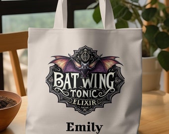 Bolsa de tela con tónico de alas de murciélago para Halloween: bolsa personalizada para pedir dulces o trucos