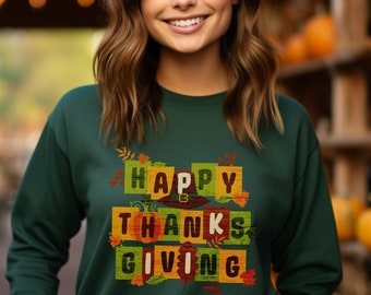 Happy Thanksgiving  Sweatshirt, Thanksgiving Vintage Sweater, Holiday Gathering Shirt, November Vibes Tee, Thanksgiving Vintage Holiday Gift