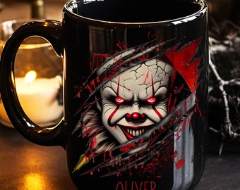 Scary Clown Mug, Personalized Horror Movie Gift, Creepy Coffee Mug, Halloween Clown Mug, Scary Face Mug, Horror Fan Mug, Horror Collectible.